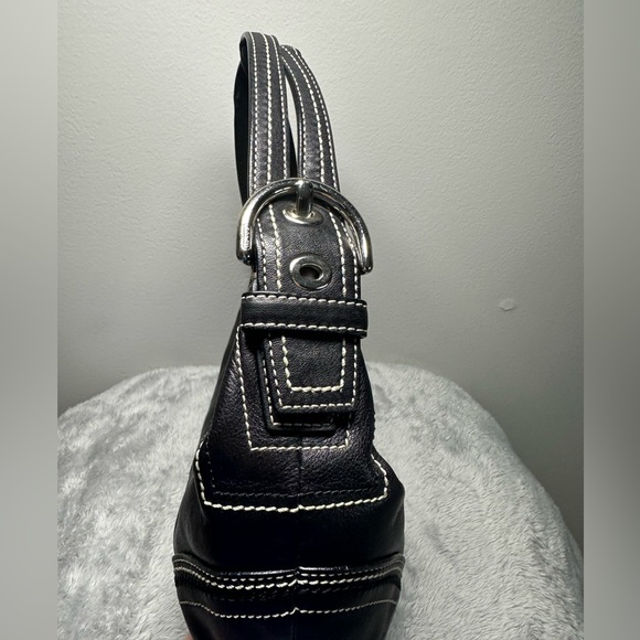 Vintage Authentic Coach Leather Hobo Mini Black with White Stitch - Picture 8 of 9